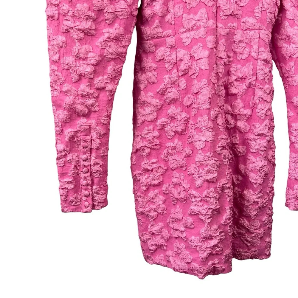 Textured Pink Puff-Sleeve Mini Dress - Picture 8 of 16